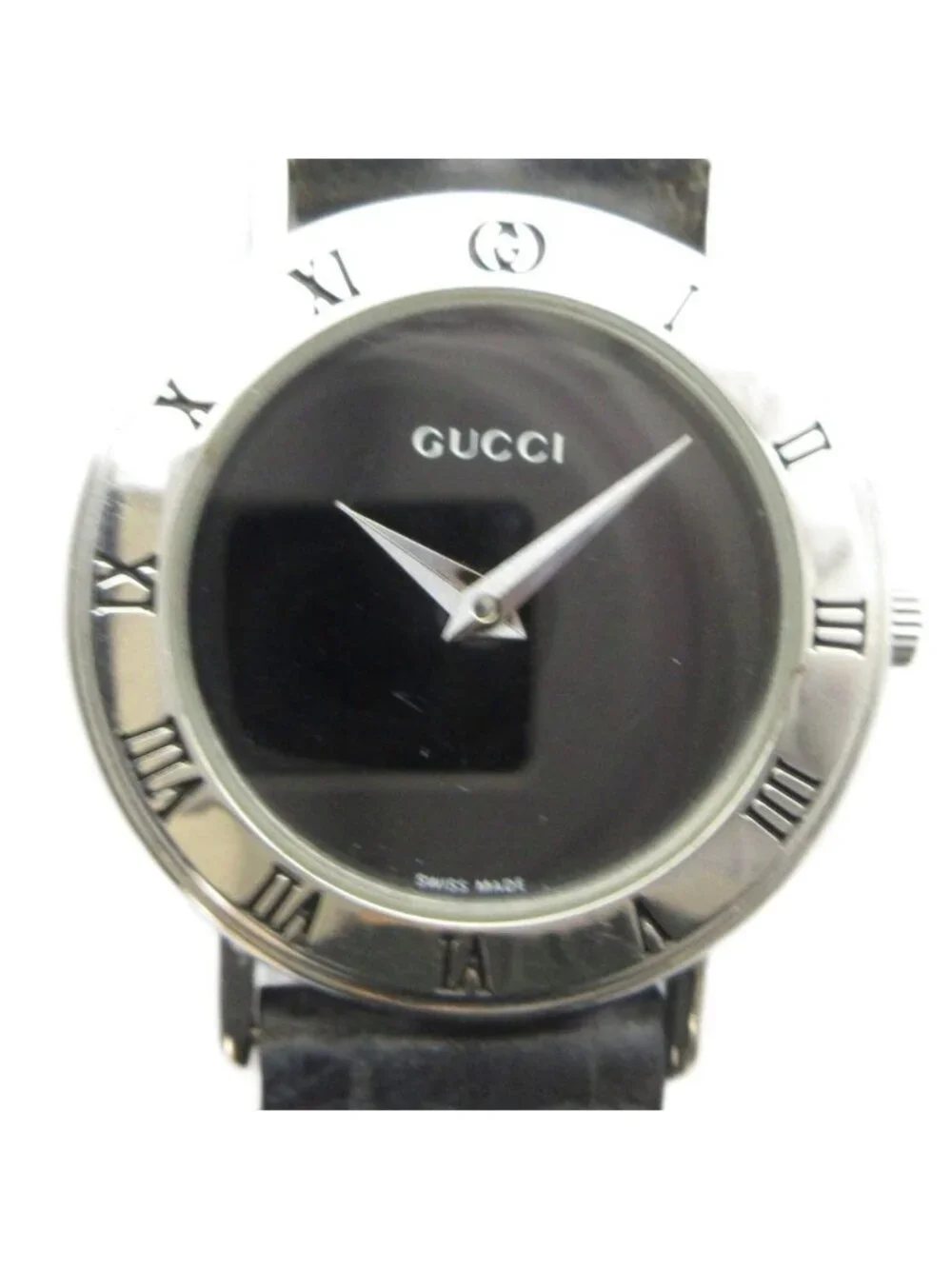 Gucci Watch Quartz Leather Black Dial Silver